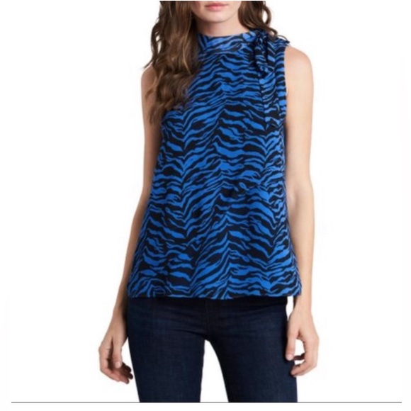 Vince Camuto Tops - Vince Camuto Blue Animal Print Tie Neck Blouse size L